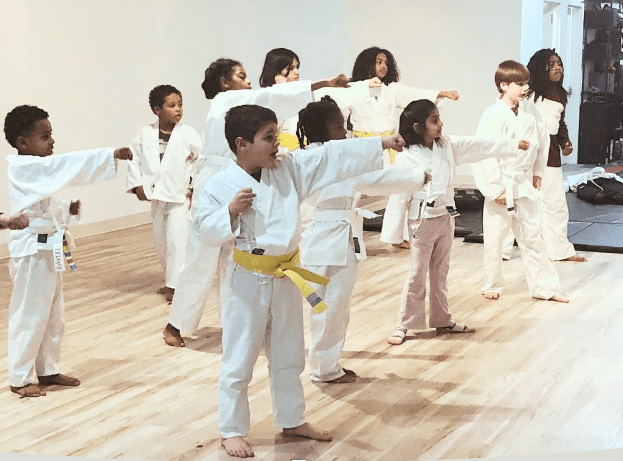 group karate class punch